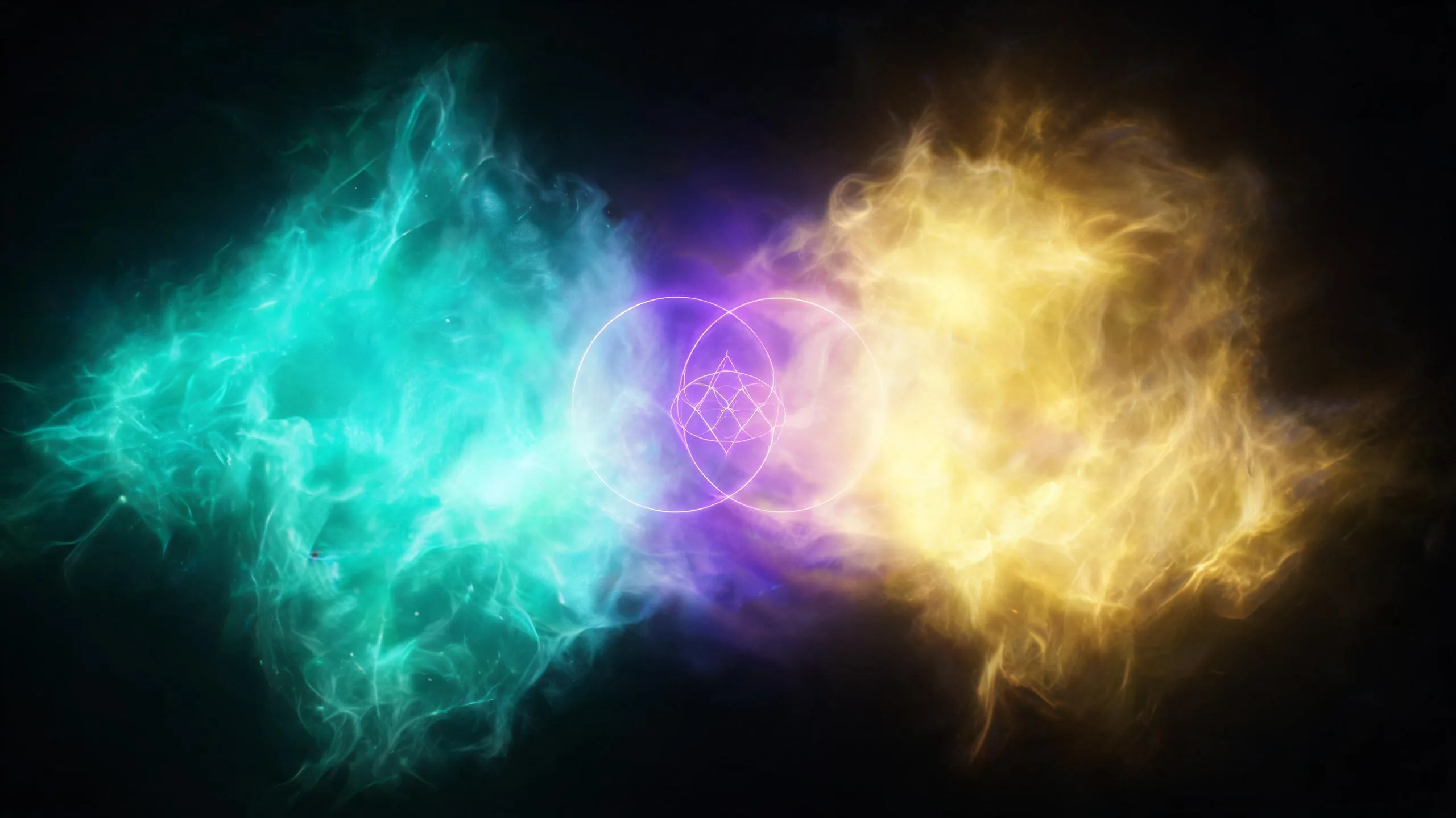 Two aura color fields meeting in a luminous compatibility pattern