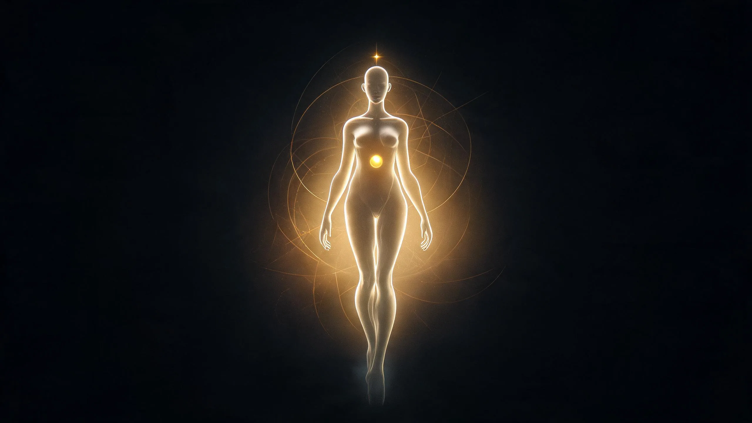 Gold aura light radiating like a soft sun with refined spiritual warmth