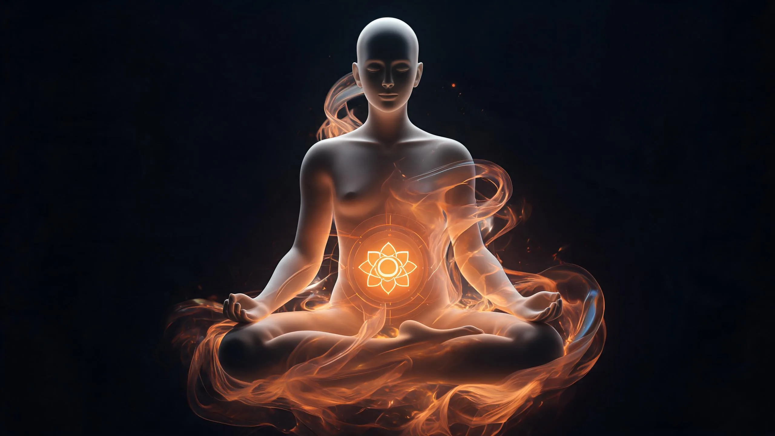 Warm orange aura light with flowing water and creative sacral chakra symbolism